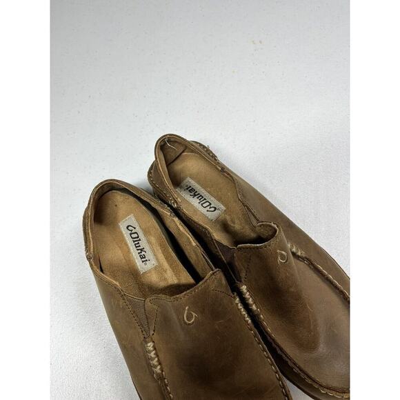 Olukai Men's Moloa Waxed Leather Slip On Loafer Shoes Brown Size 8.5 - Picture 3 of 7